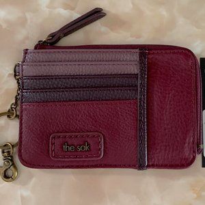 THE SAK - Currant Block Burgundy/Purple Pebbled Leather Card Wallet NWT
